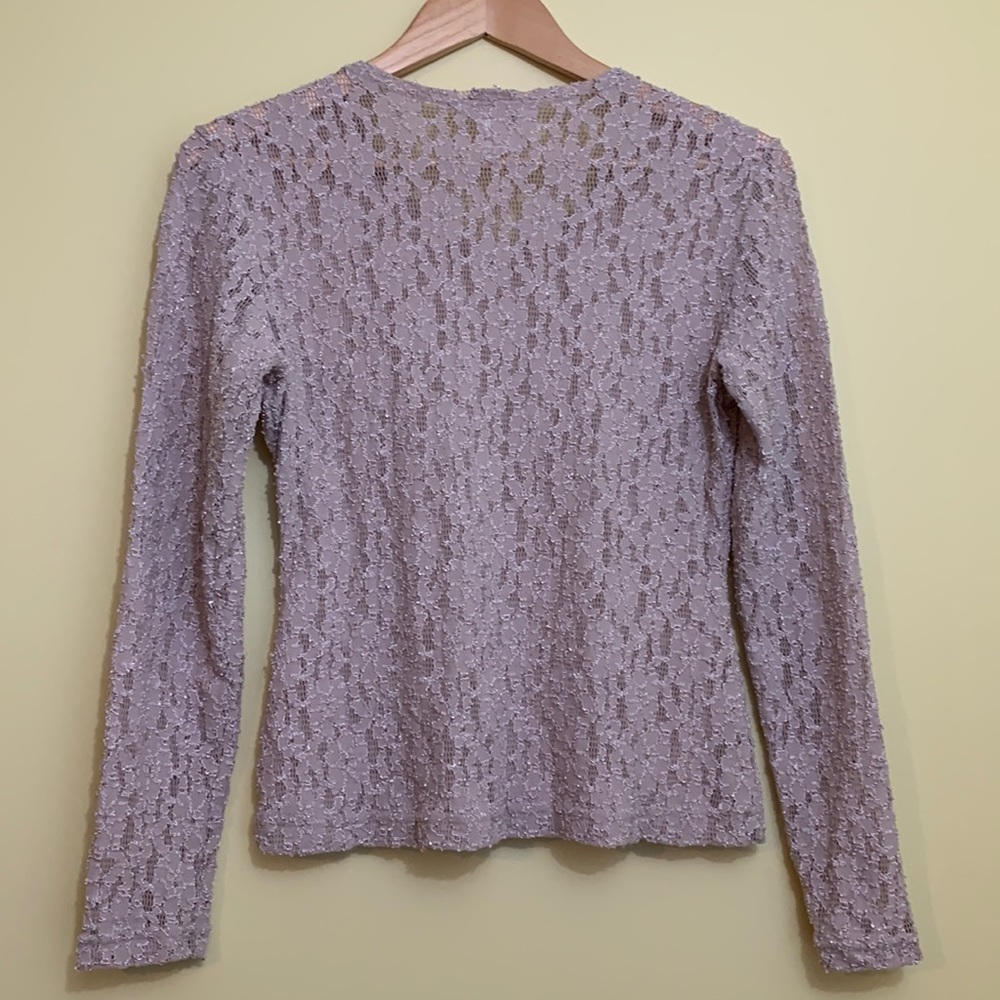 Glu-Glu || Tan Nude Embroidered Floral Lace Sheer Long Sleeve Stretch Top M - Picture 10 of 13